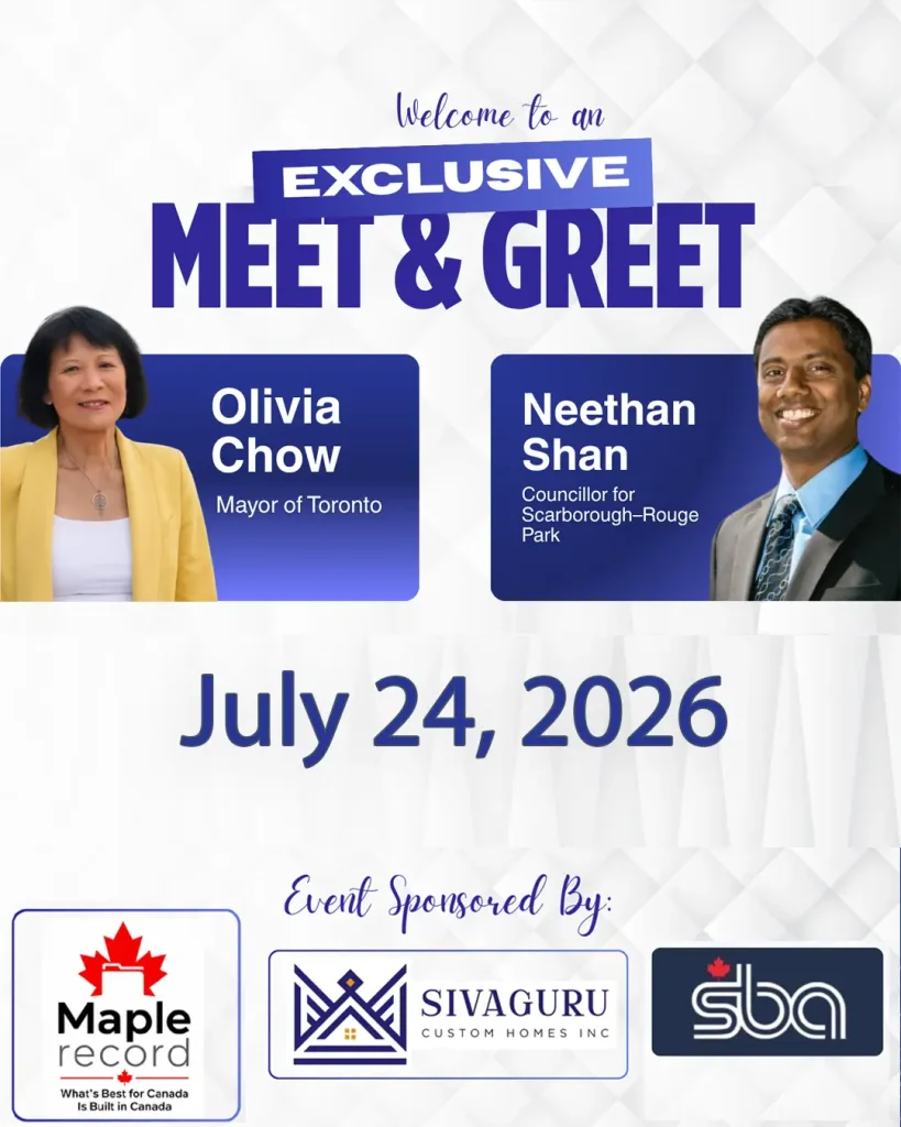 Exclusive Meet & Greet with Toronto Mayor Olivia Chow and Councillor Neethan Shan